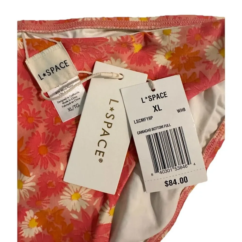 NWT L*Space Printed Pink Floral Camacho Bikini Bottom Full Coverage Sz XL $84